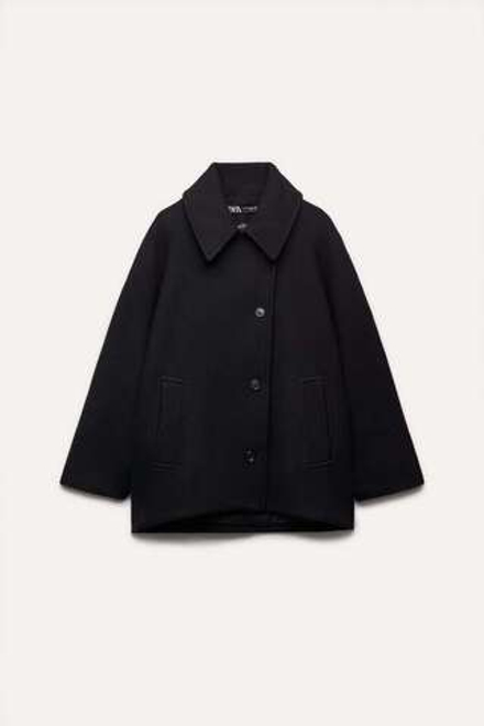 ZARA УКОРОЧЕННОЕ ШЕРСТЯНОЕ ПАЛЬТО — ZW COLLECTION, ЧЕРНЫЙ