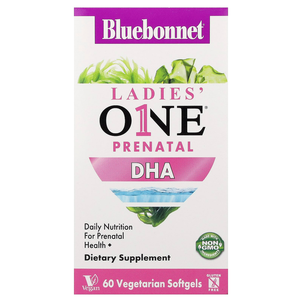 Bluebonnet Nutrition, Ladies' One® Prenatal с ДГК, 60 вегетарианских капсул (200 мг в 1 капсуле)