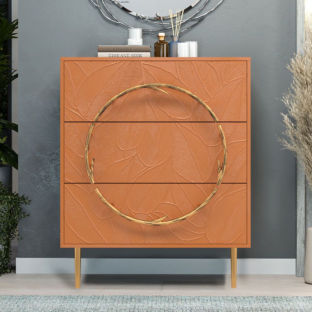 Комод Арт Колор с 3-мя ящиками leaves Стайл Сильвер Томленый оранжевый