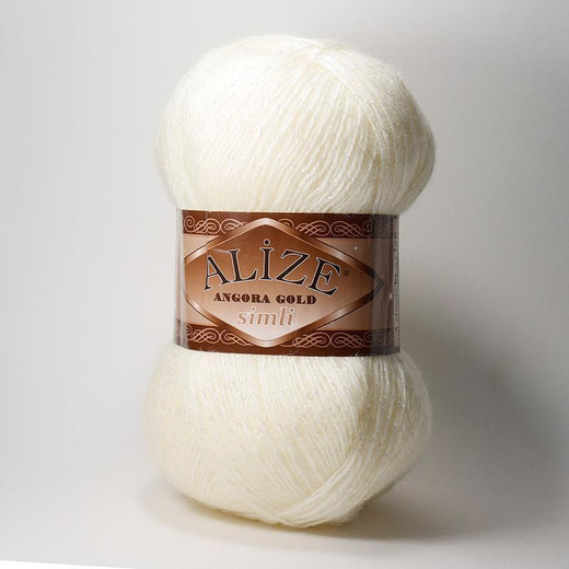 ALIZE "Angora Gold Simli", 10% мохер, 10% шерсть, 5% металлик - 75% Акрил, 100 гр, 550 м, 62 молочный