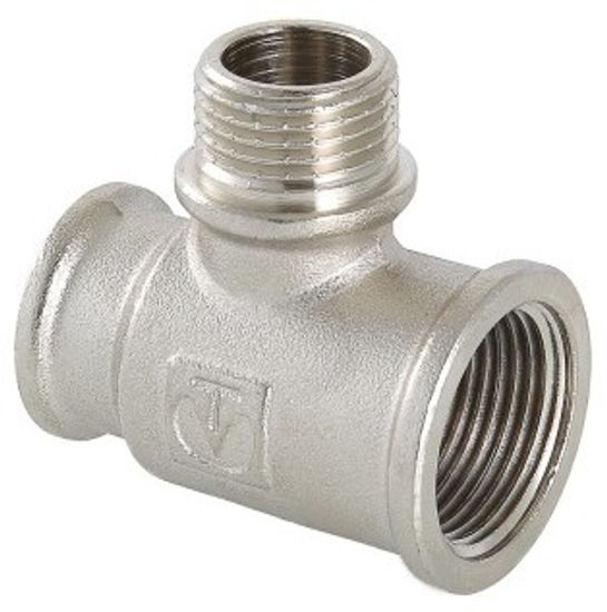 Тройник Valtec 3/4"х1/2"х3/4" ВР/НР/ВР переходной латунный никелированный VTr.132.RN.050405