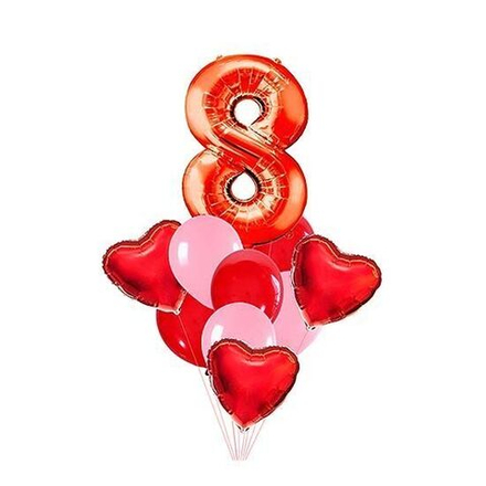 Композиция из шаров с красной цифрой и сердцами