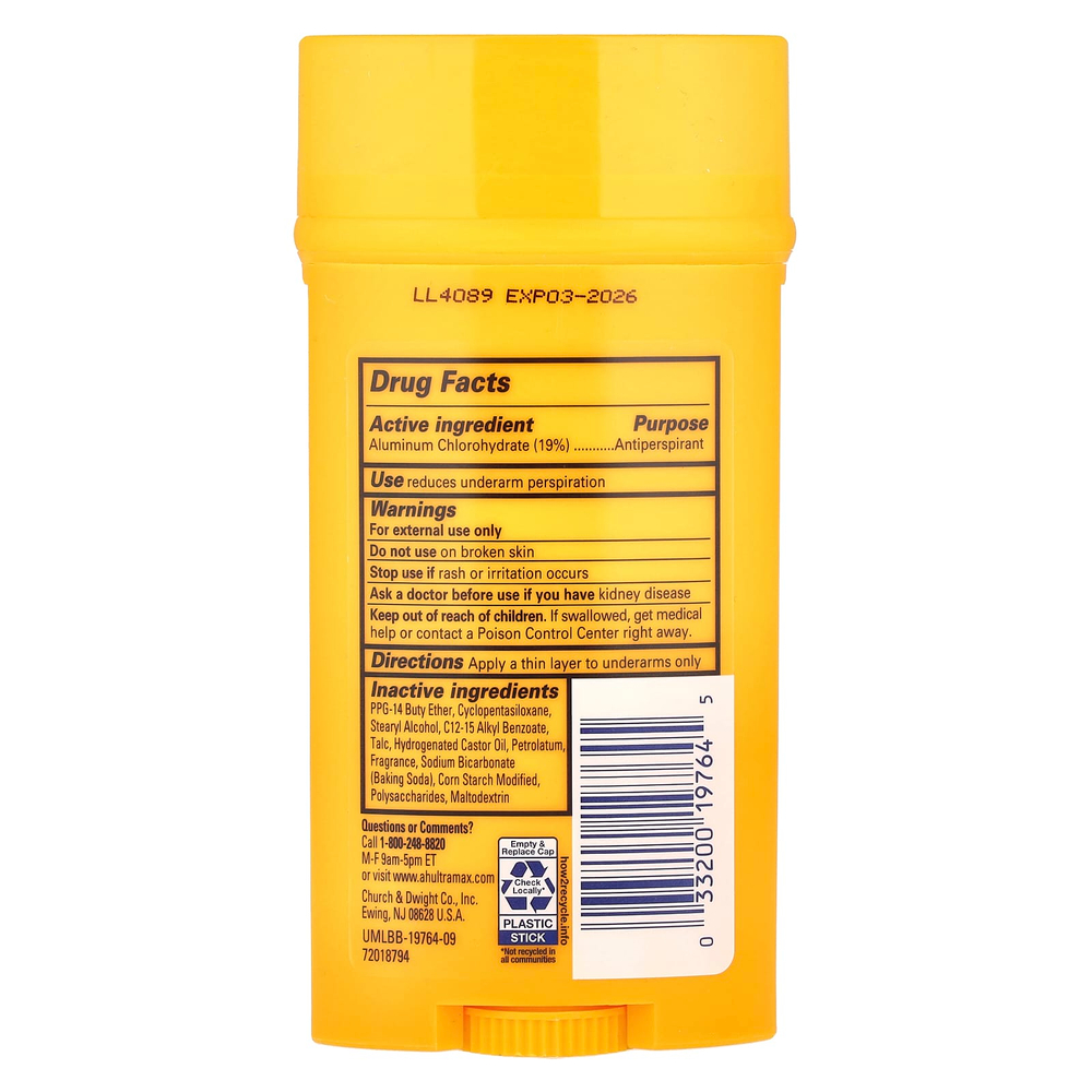 Arm & Hammer, UltraMax, твердый дезодорант-антиперспирант для мужчин, свежий аромат, 73 г (2,6 унции)