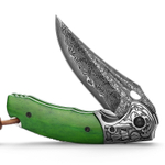 Складной туристический нож TRIVISA Puppis-02G/P клинок 67 Layers Damascus рукоять сталь и кость (зеленый)