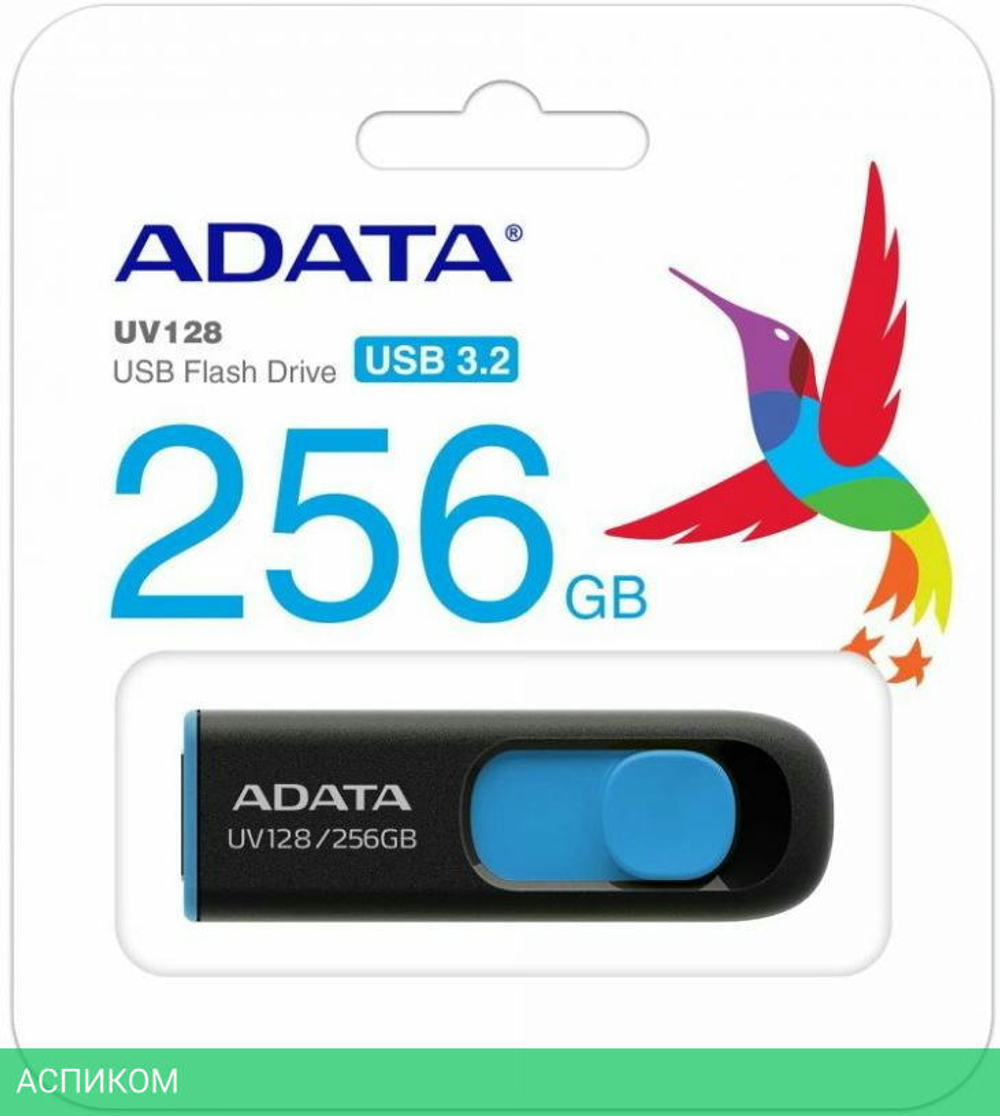 USB Flash-накопитель A-Data DashDrive UV128 256Gb черный/синий (AUV128-256G-RBE)