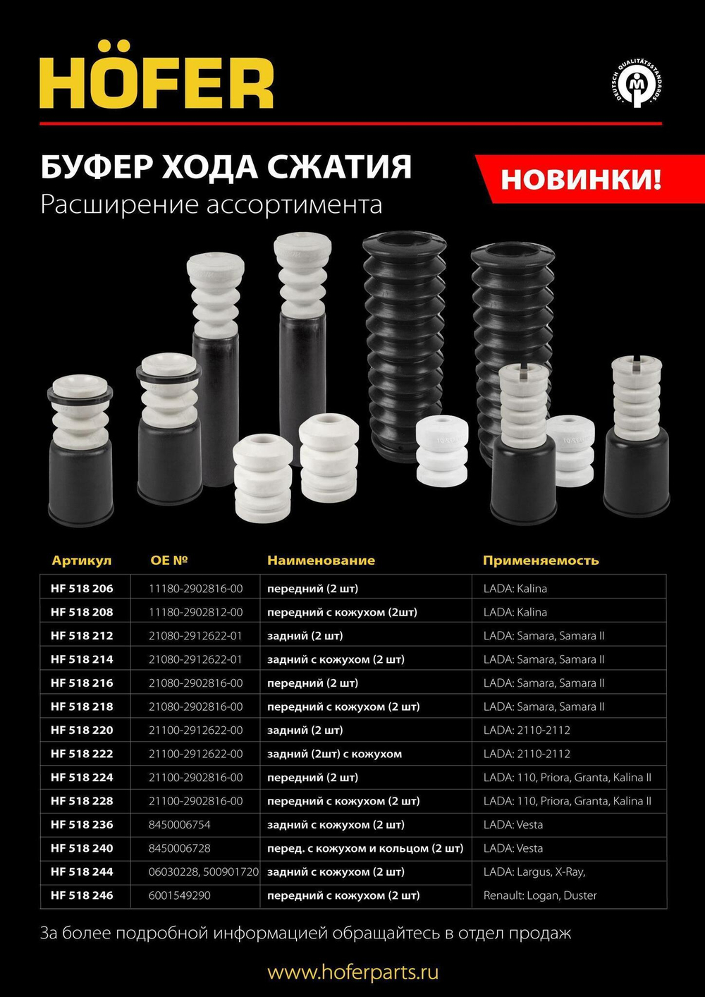 Отбойник задней стойки ВАЗ 2180 Lada Vesta с кожухом 2 шт. Hofer