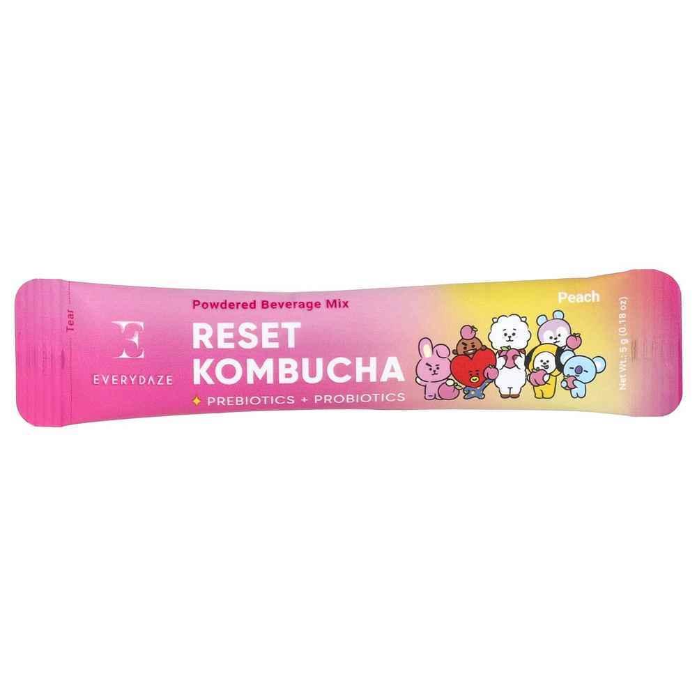 Everydaze, Reset Kombucha, порошковая смесь для напитков, персик, 10 пакетиков по 5 г (0,18 унции)