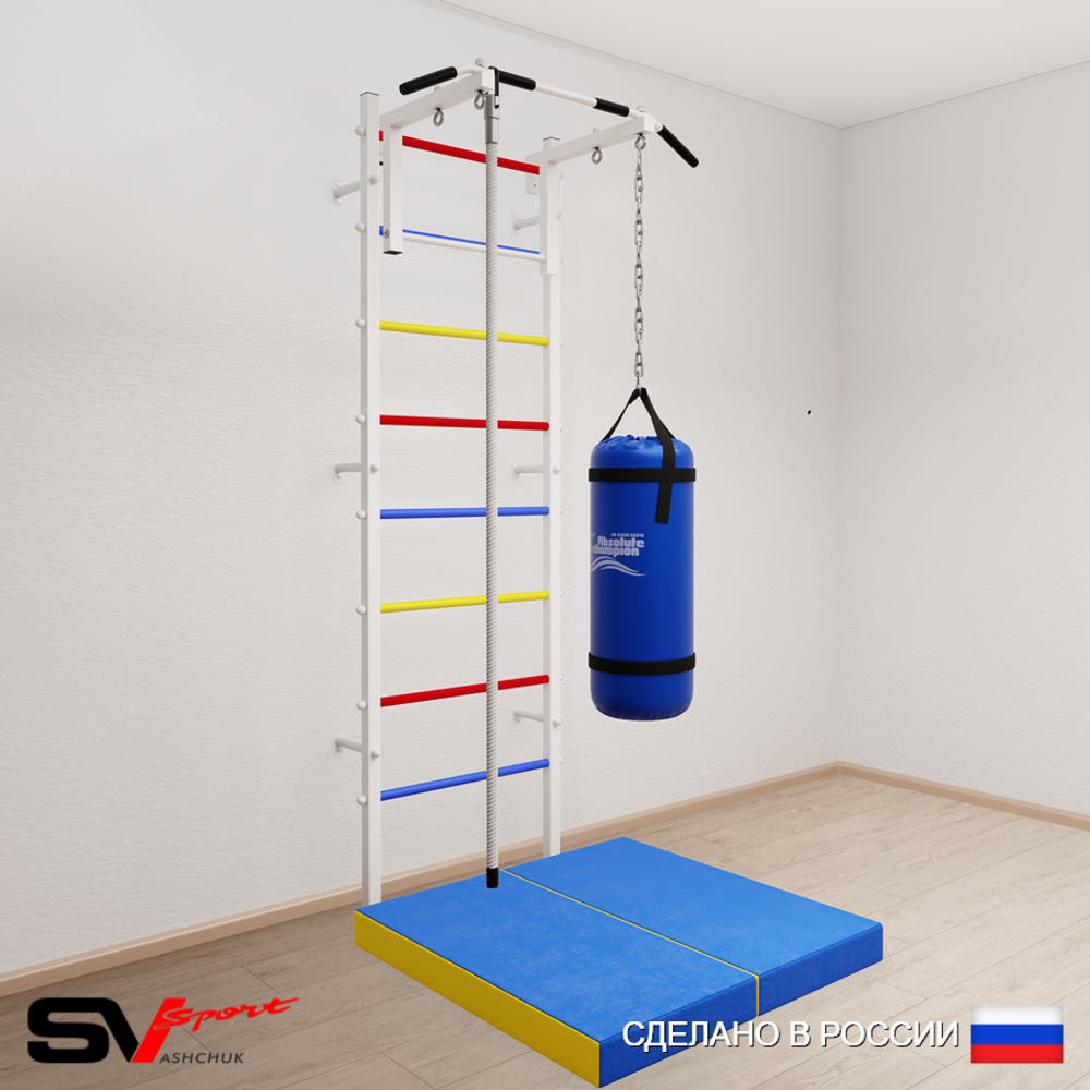 Шведская стенка Sv Sport усиленная 6095 (Турник стандарт/Канат/Цепь/Мешок 15кг/Мат 1м)