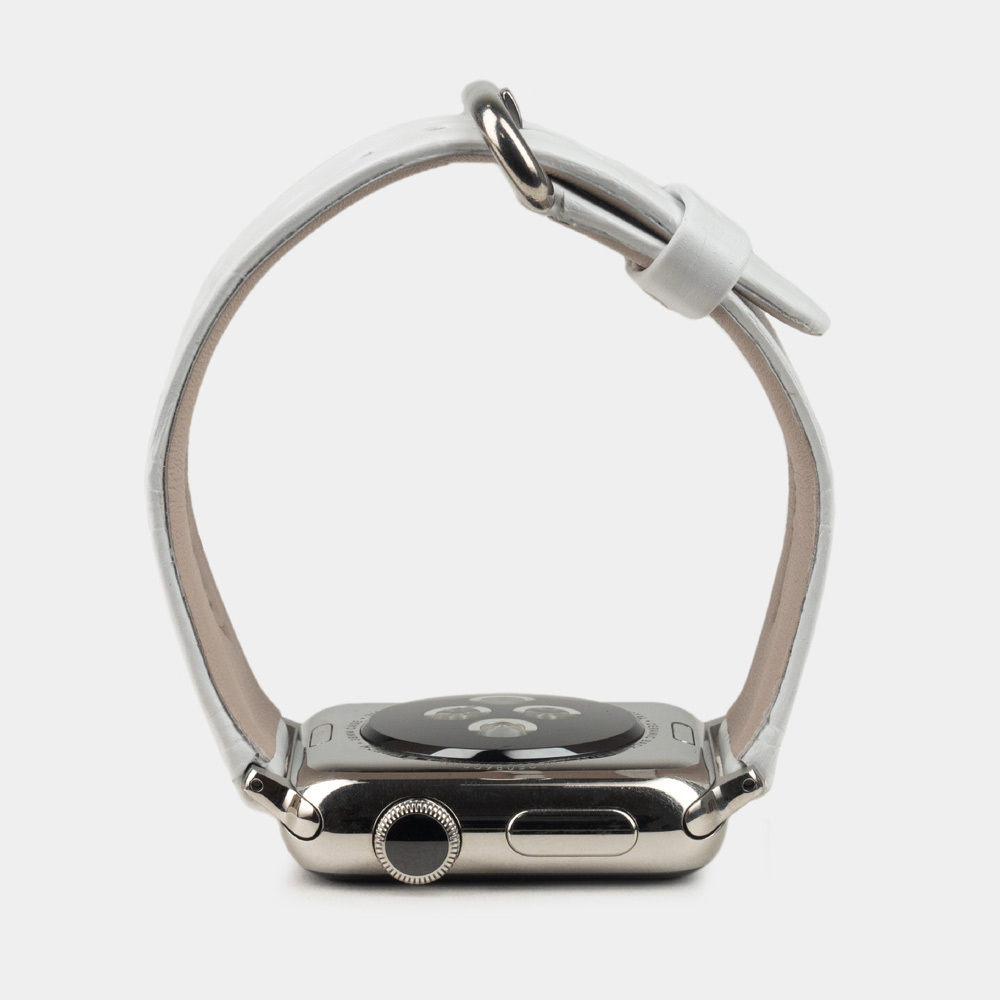 Ремешок для Apple Watch 40/41/42 mm из кожи аллигатора,белого цвета