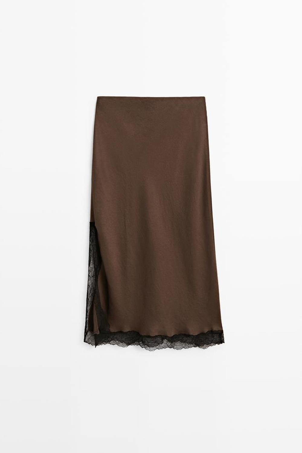 Massimo Dutti Юбка миди с кружевной отделкой, коричневый