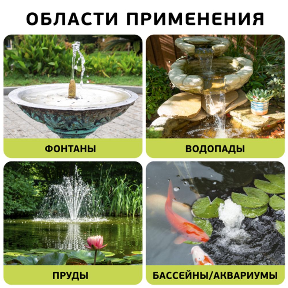 GANF01-01 GREEN APPLE Насос для фонтана с насадками. Мощность 16 W. Производительность 1000 л/ч. Ma | GREEN APPLE