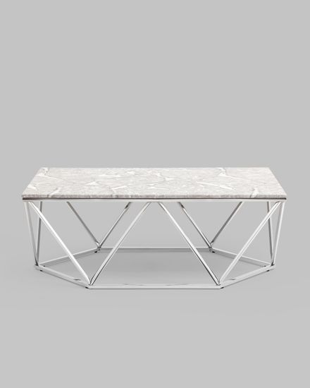 Журнальный столик Авалон 122*66 серый мрамор сталь серебро