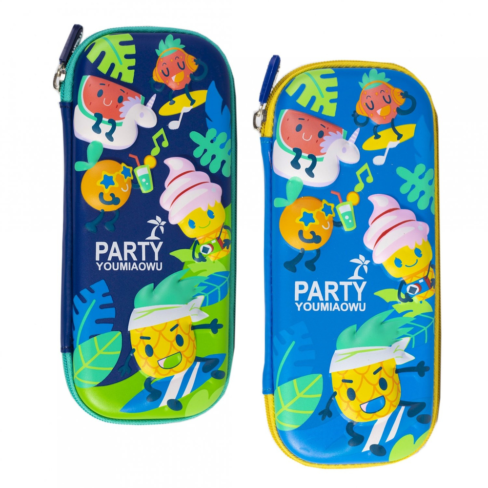 Пенал EVA Alingar, 1 отделение 1 откидная планка, карман сетка, молния, объемный рисунок, 95 х 220 мм, "Сrazy fruit", синий (фрукты)