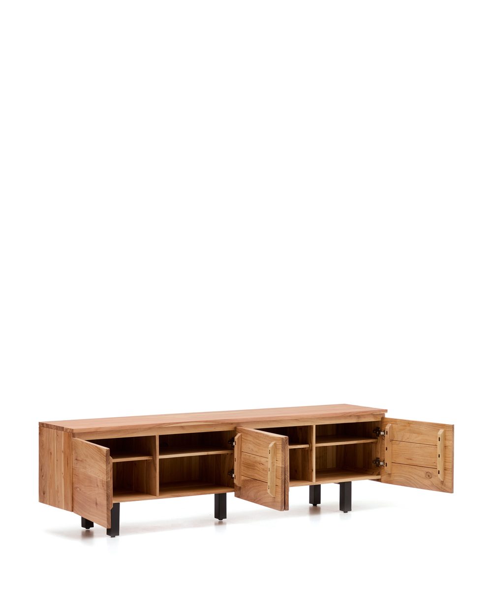 Тумба под телевизор Uxue с 4 дверцами из массива акации с беленой отделкой 200 x 58 см