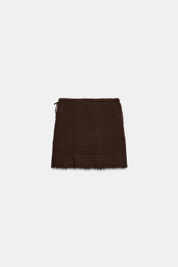 ZARA ТРИКОТАЖНАЯ МИНИ-ЮБКА, КОРИЧНЕВЫЙ