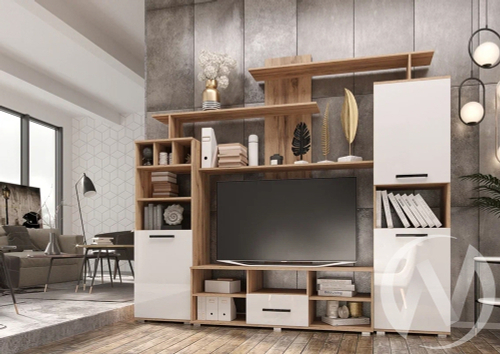 Гостиная Мини-2 (дуб крафт/белый глянец холодный)