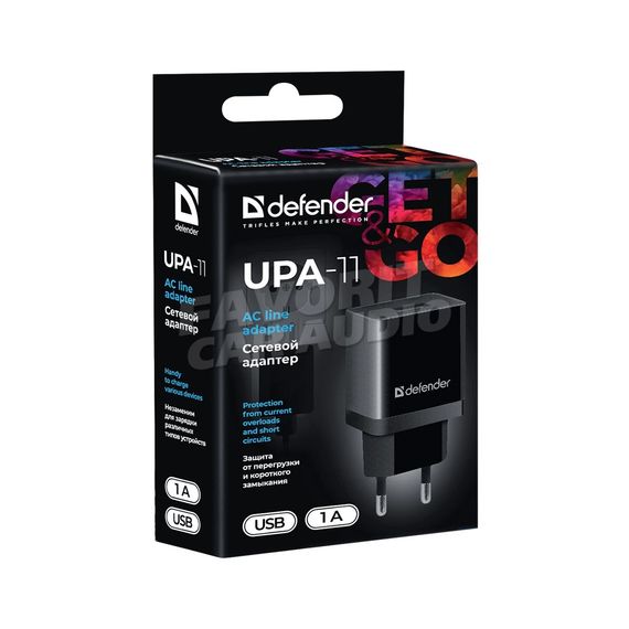 СЗУ 1USB Defender UPA-11 1000mA пластик чёрный