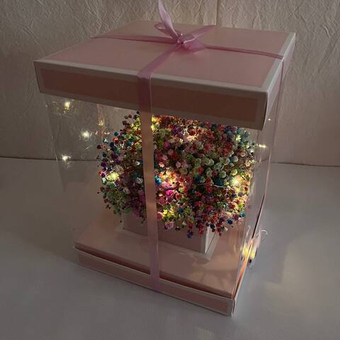 Светящийся букет гипсофила в подарочной коробке"Нежная"