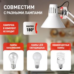 Настольный светильник ЭРА N-121-E27-40W-W на струбцине белый