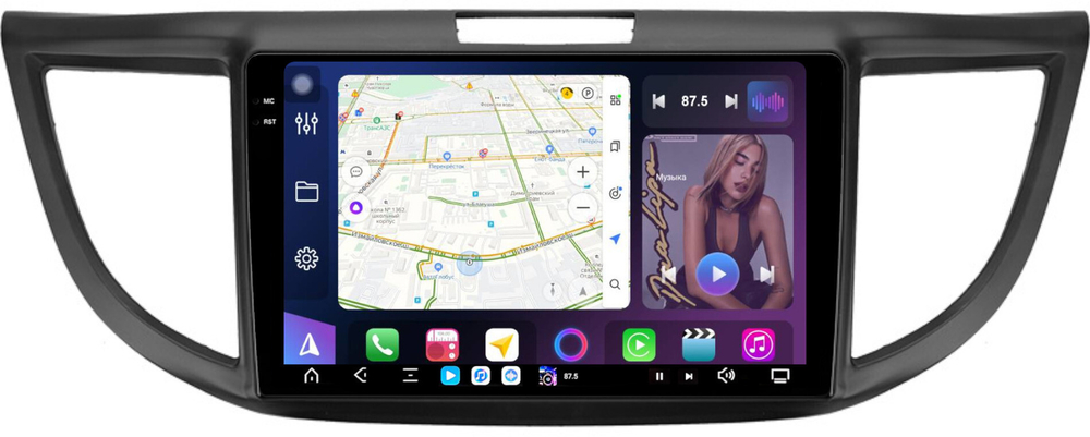 Магнитола для Honda CR-V 4 2012-2016 (большая рамка 9) - FarCar XXL9-7073-9B монитор 9.5" 2K QLED на Android 14, TS20, 8+256Гб, CarPlay, 4G SIM-слот