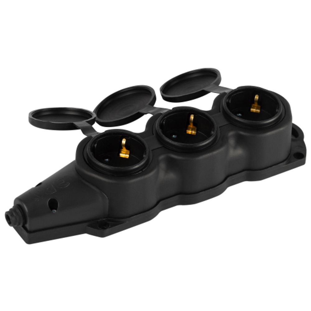 Колодка ЭРА KX-3e-B-IP44 каучуковая с заземлением 3 розетки 16A IP44 черная | Колодки