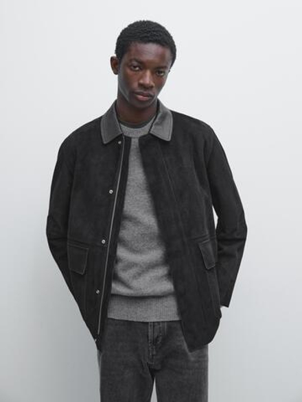 Massimo Dutti Замшевая куртка с карманами, черный