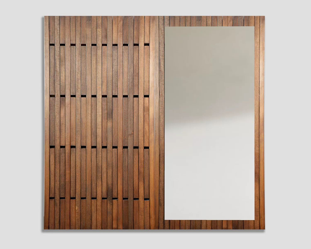 Зеркало настенное прямоугольное Пиафорте 1195х630 с деревянной рамой / зеркало в прихожую из массива сосны в стиле лофт / цвет орех