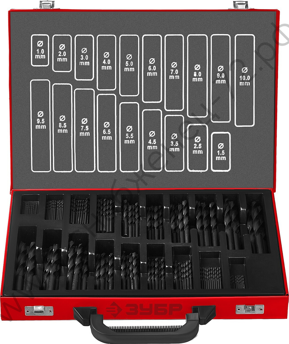 ЗУБР МАСТЕР 170шт(1-10мм), Набор сверл по металлу, сталь Р4М2, класс В, мет.бокс