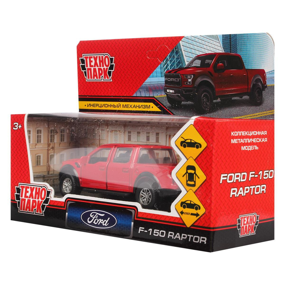 Модель ин. мет. "Ford F150 Raptor" 12см, двери, багаж, красный, в коробка F150RAP-12-RD (Технопарк)