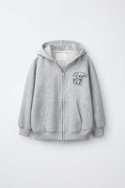 ZARA ХУДИ С ВЫШИВКОЙ СОБАКИ, СЕРЫЙ МЕЛАНЖ