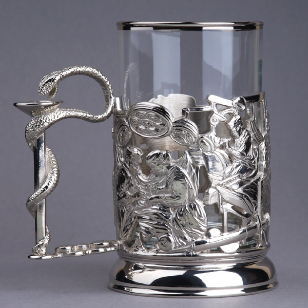 Подстаканник Медики с никелированием в подарочном футляре