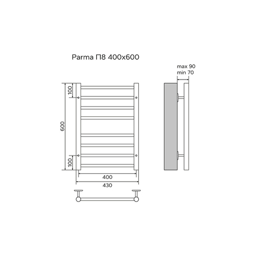 Полотенцесушитель водяной Azario Parma 43.2х60, Хром