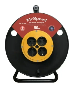 Силовой удлинитель на пластиковой катушке ПВС ТУ 3х2,5 mm 50 Метров/ 4 Розетки/ С/З