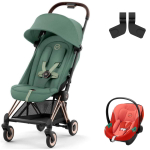 Коляска Cybex Coya Rosegold Frame Aton S2 i-Size Hibiscus Red Leaf Green с дождевиком и бампером