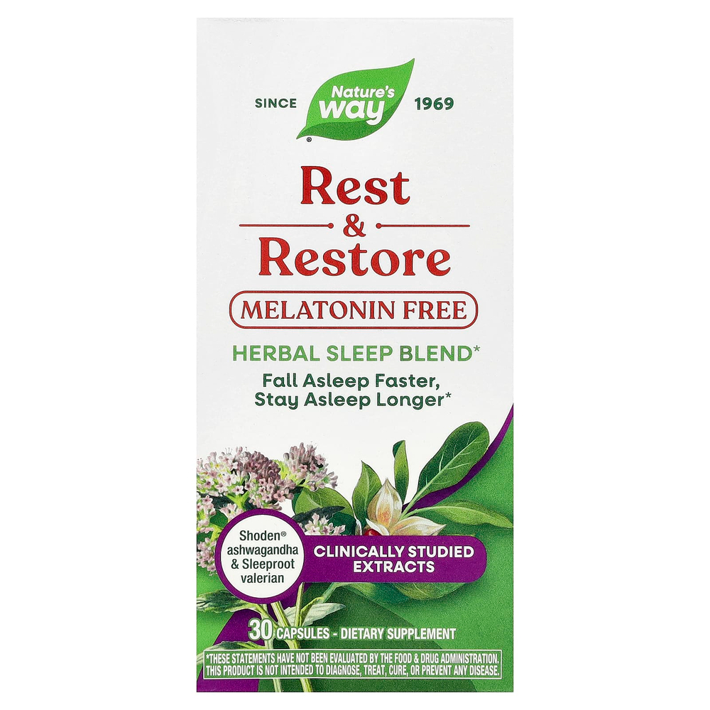 Nature's Way, Rest & Restore, без мелатонина, 30 капсул