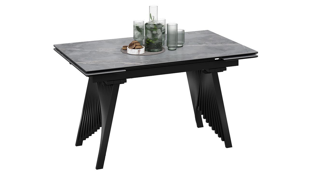 Стол кухонный обеденный раздвижной Черный муар/Керамика матовая черный мрамор 140(200)х85х78 см
