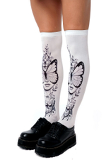 Белые гольфы с принтом в виде девушки с бабочкой (Цвет: белый)