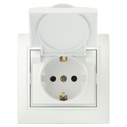 Розетка Intro Plano 1-203-06 с заземлением 2P+E Schuko с крышкой 16А-250В IP20 СУ перламутр