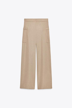 ZARA БРЮКИ ИЗ ТВИЛА С КАРМАНАМИ, БЕЖЕВЫЙ