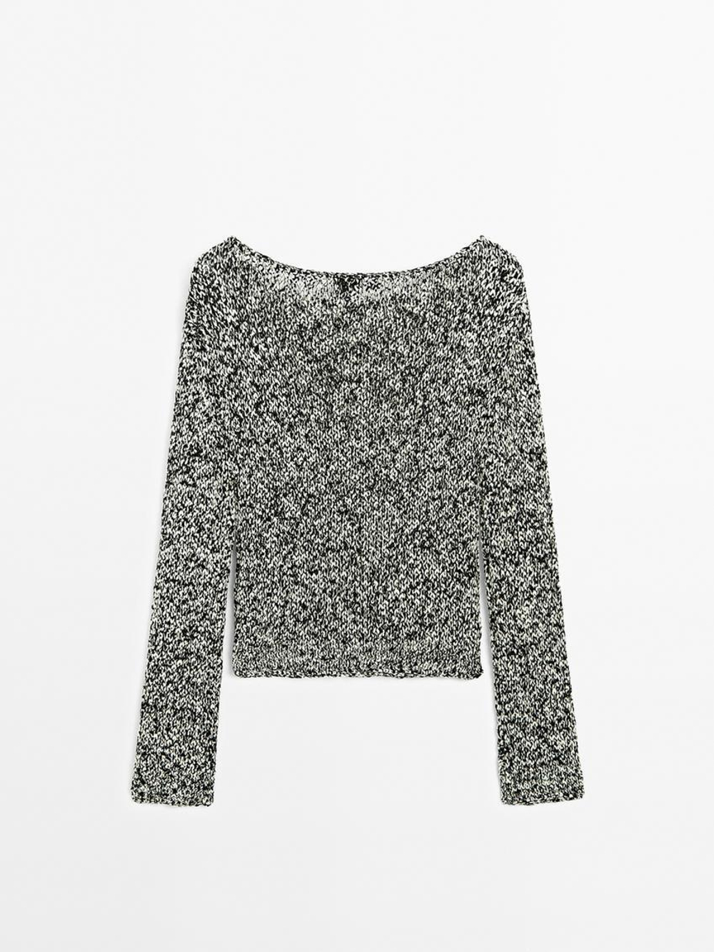 Massimo Dutti Свитер из трикотажа с текстурой Nep - Limited Edition, бело-черный