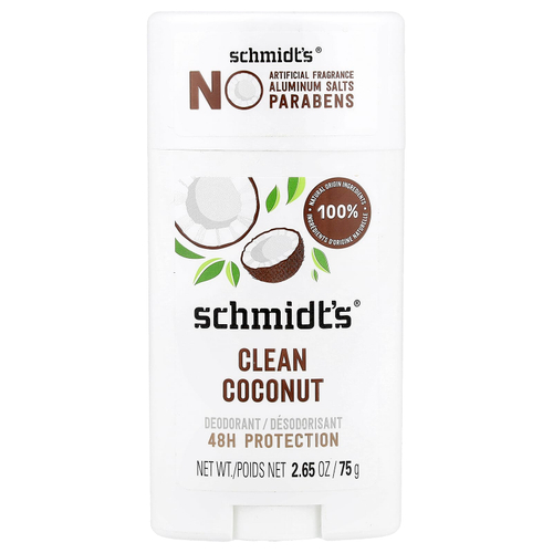 Schmidt's, дезодорант, чистый кокос, 75 г (2,65 унции)