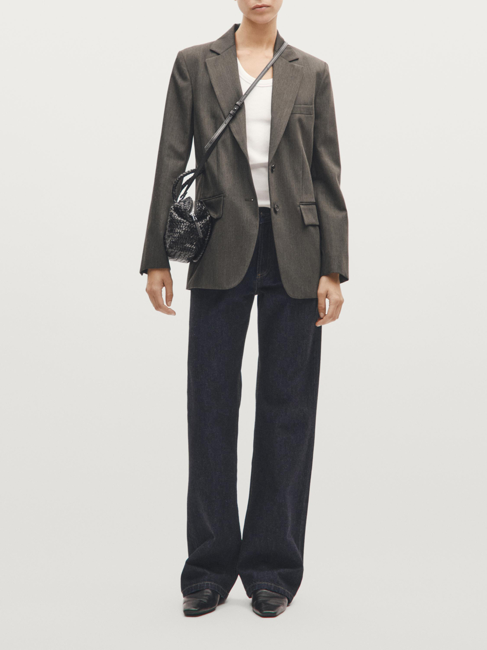 Massimo Dutti Маленькая плетеная сумка из кожи наппа, черный