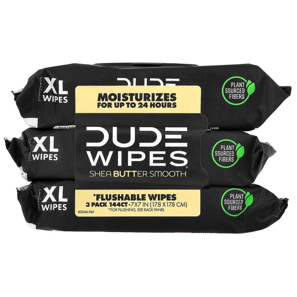 Dude Products, Flushable Wipes, XL, Shea Butter Smooth, 3 Pack, 48 Wipes Each
