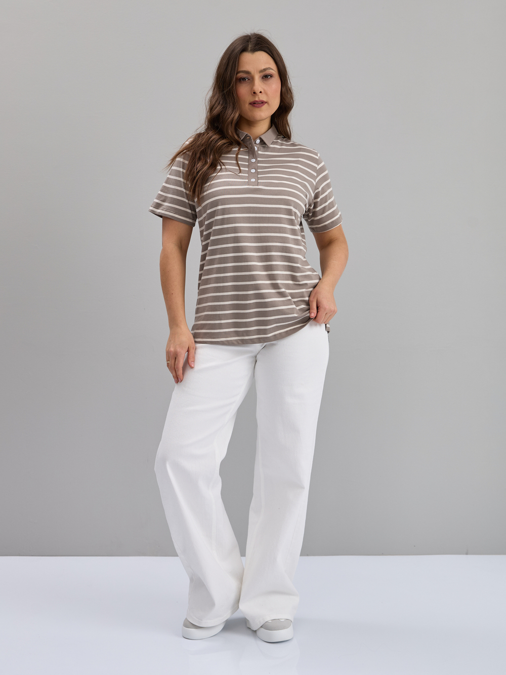 Блузка БЛк-143/серобежевая-полоса-н