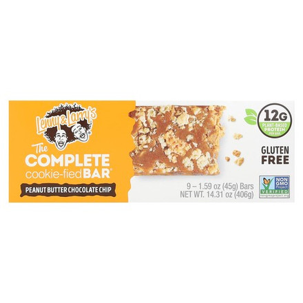 Lenny & Larry's, The Complete Cookie-fied Bar, арахисовая паста и шоколадная крошка, 9 батончиков, 45 г (1,59 унции)
