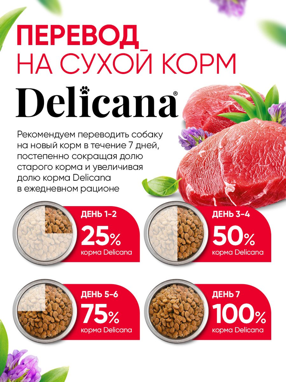 Cухой полнорационный корм для взрослых собак крупных пород говядина Delicana 15кг