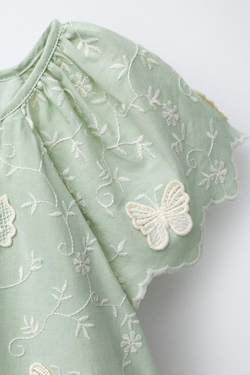 ZARA ПЛАТЬЕ С ВЫШИВКОЙ, ЗЕЛЕНЫЙ