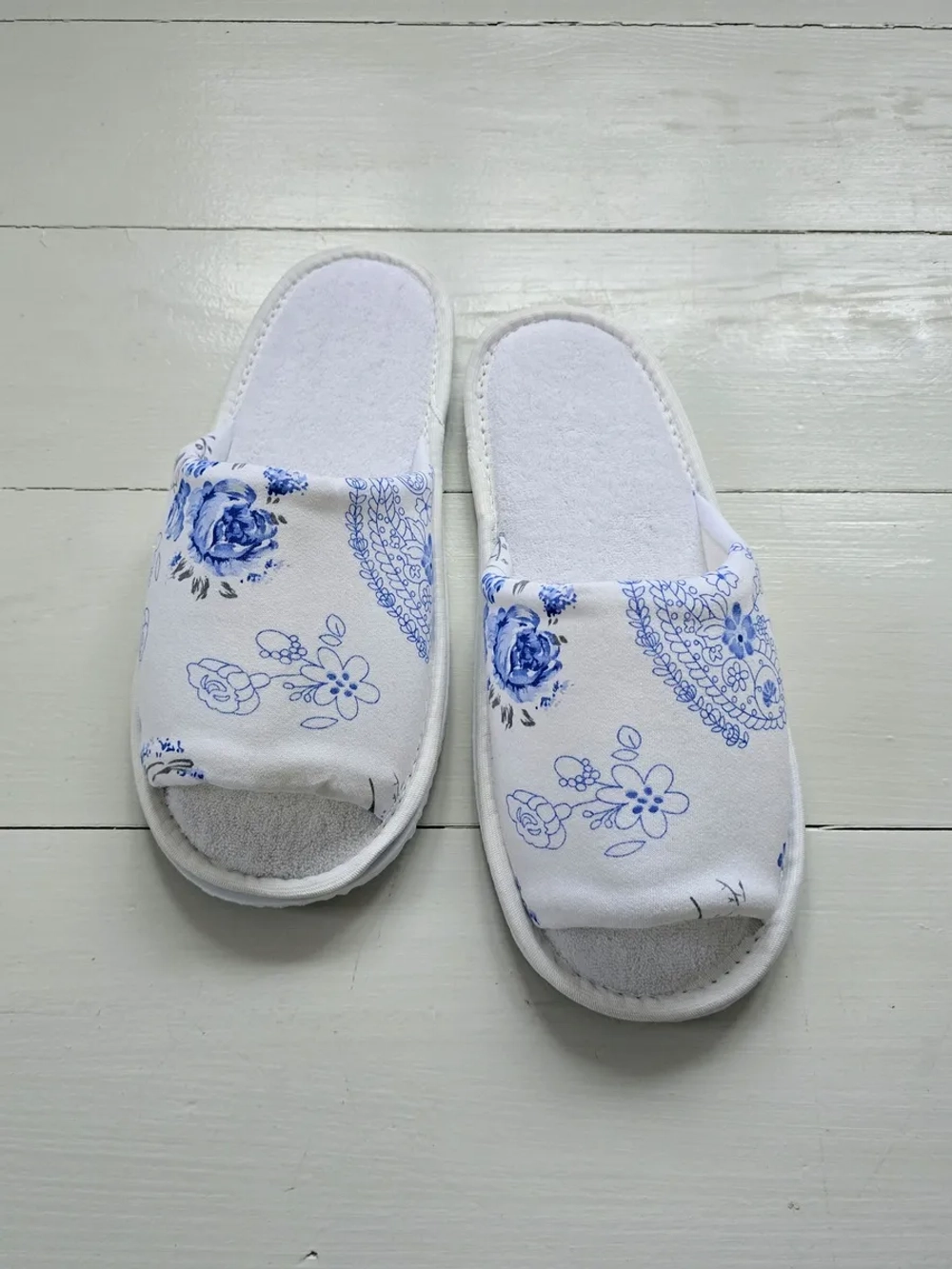 Тапочки хлопковые открытые Голубой цветок