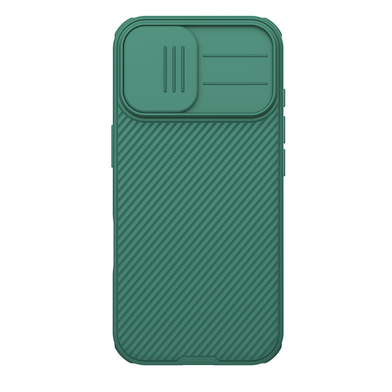 Чехол зеленого цвета (Dark Green) от Nillkin для iPhone 17, серия CamShield Pro Case (защитная сдвижная шторка для камеры)