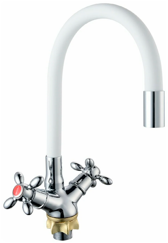 Смеситель для кухни BA5318-1F-E351A-B702 BOOU двухручков. с высоким изливом (белый)